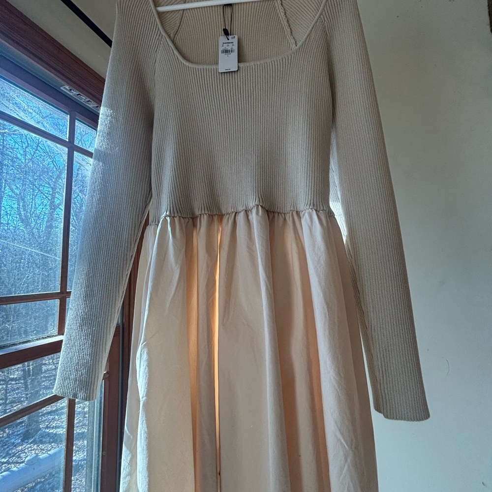 Express Cream and Tan Mini Dress